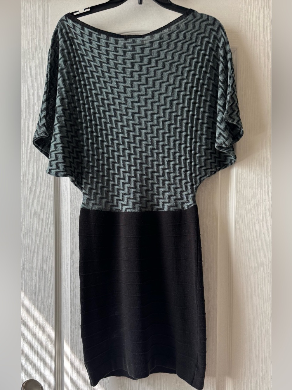 Daytrip Chevron Knit Midi Dress in Gray and Black